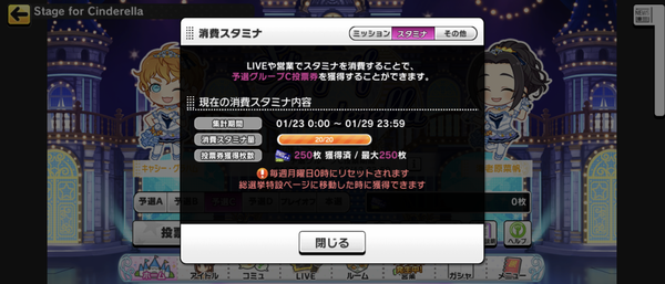 【デレステ】今週の消費スタミナ投票券配布終了！久川颯虐待速報管理人の投票したアイドルとか