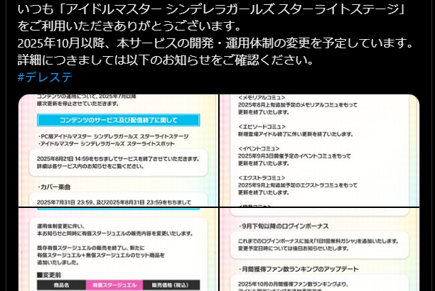 【速報】デレステ、サービス終了【なんJの反応】